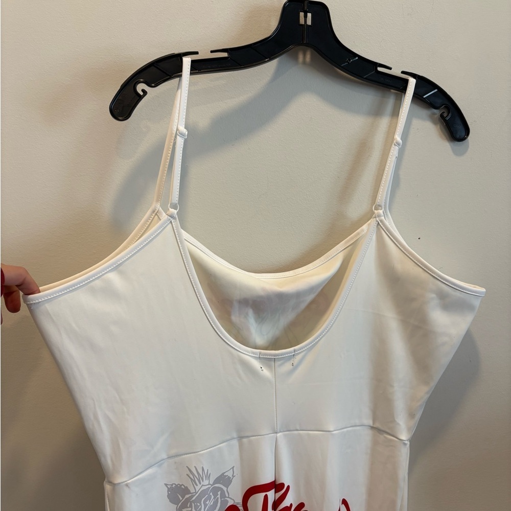 ED HARDY 2x NWT sacred heart graphic covered jumpsuit skin tight white - Picture 16 of 16